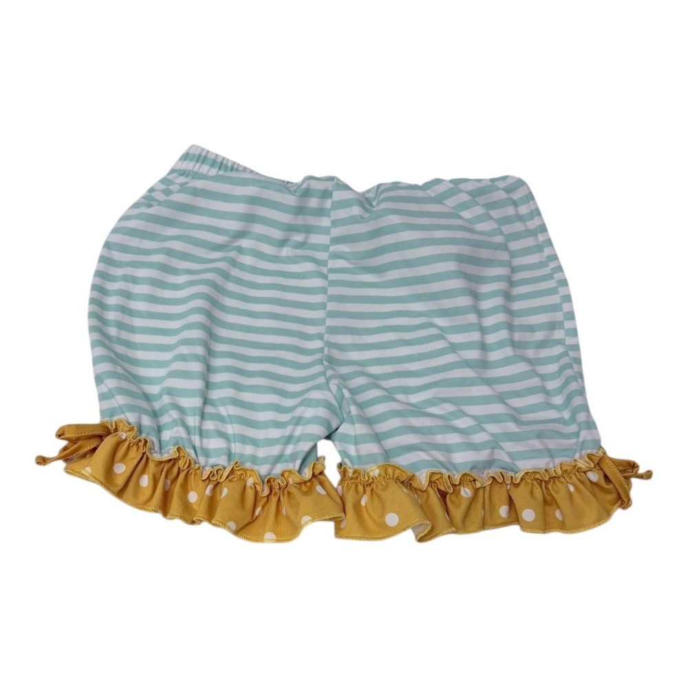 Cottagecore Millie Loves Lily Shorts kids Size 12‎ Teal White Striped Ruffle Hem